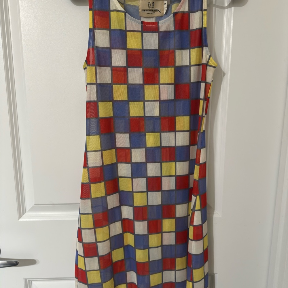 Fashion brand company primary colored  Checkered Sleeveless Dress